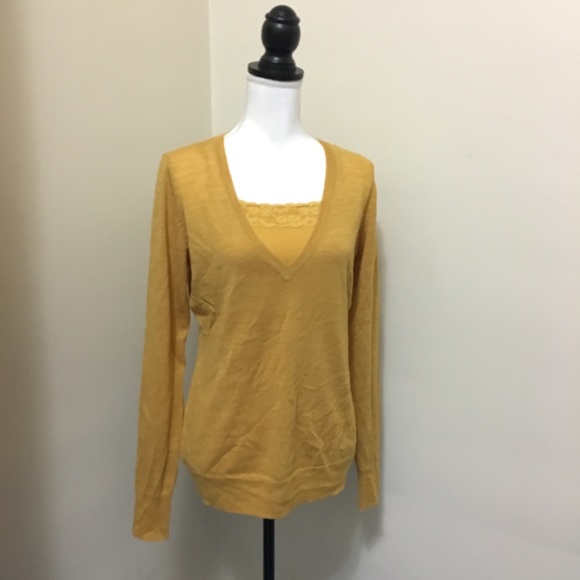 The Limited Sweaters - The Limited Mustard Yellow V Neck Fitted Sweater